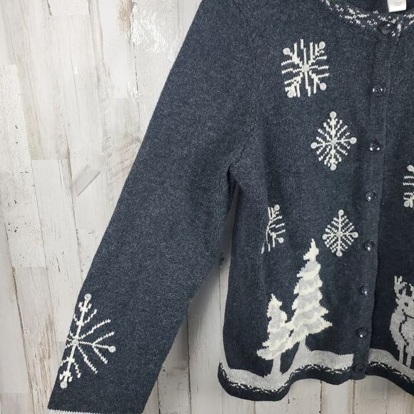 Christopher & Banks Christmas Cardigan Sweater Gray Size Large - Picture 6 of 11